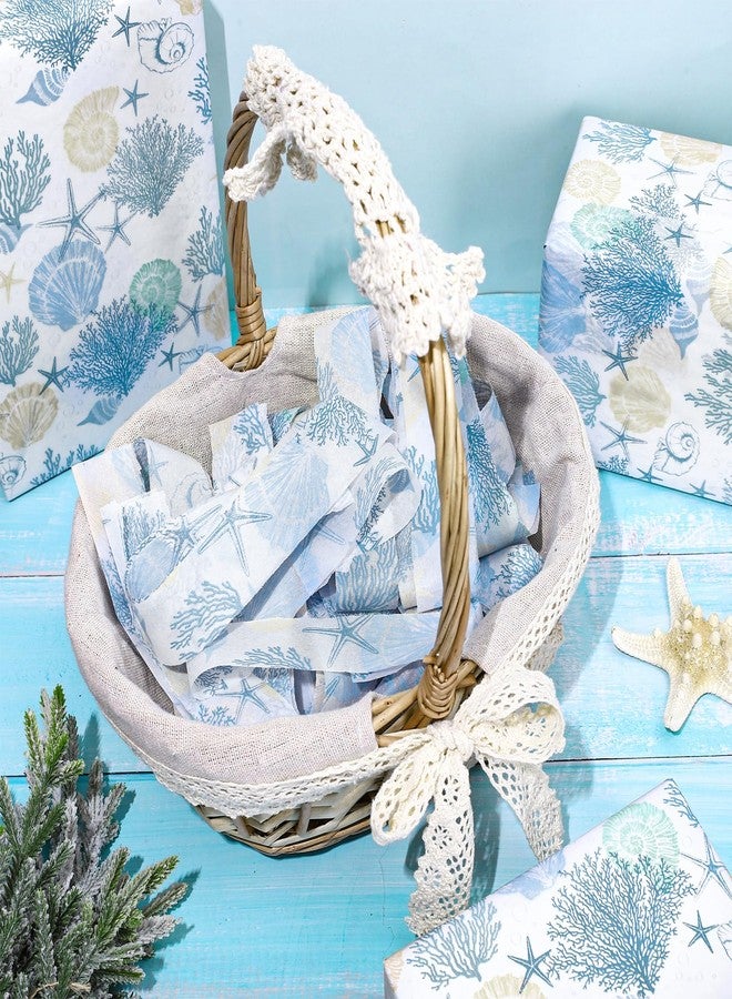 Whaline 100 Sheets Ocean Tissue Paper Blue Sea Shell Coral Starfish Gift Wrapping Paper 13.7 x 19.6 Inch Summer Coastal Beach DIY Art Craft Tissue for Wedding Birthday Baby Shower Supplies - Image 4